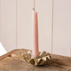 Graham & Green Candle Holders & Candles<Taupe Porcelain Frill Candle Holder