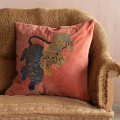 Graham & Green Sofa Cushions|Cushions<Tiger Embroidered Velvet Square Cushions