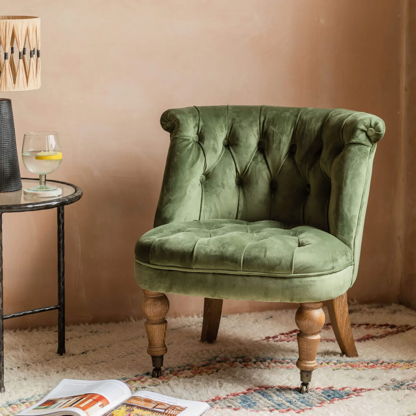 Graham & Green Cocktail Chairs<Trianon Moss Green Velvet Cocktail Chair