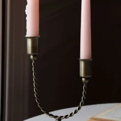 Graham & Green Candle Holders & Candles<Twisted Antiqued Brass Double Candle Holder