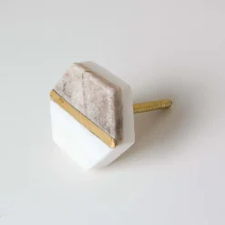 Graham & Green Knobs & Handles<Two Tone Marble and Brass Hexagon Knob