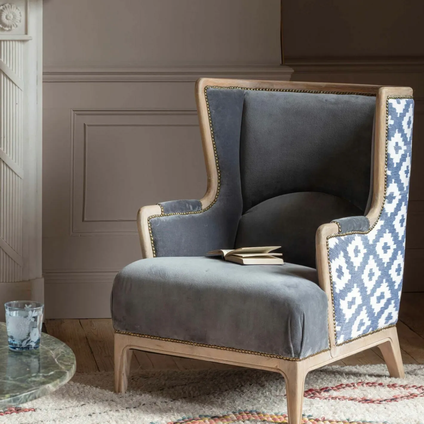 Graham & Green Armchairs<Valentin Blue Ikat Armchair