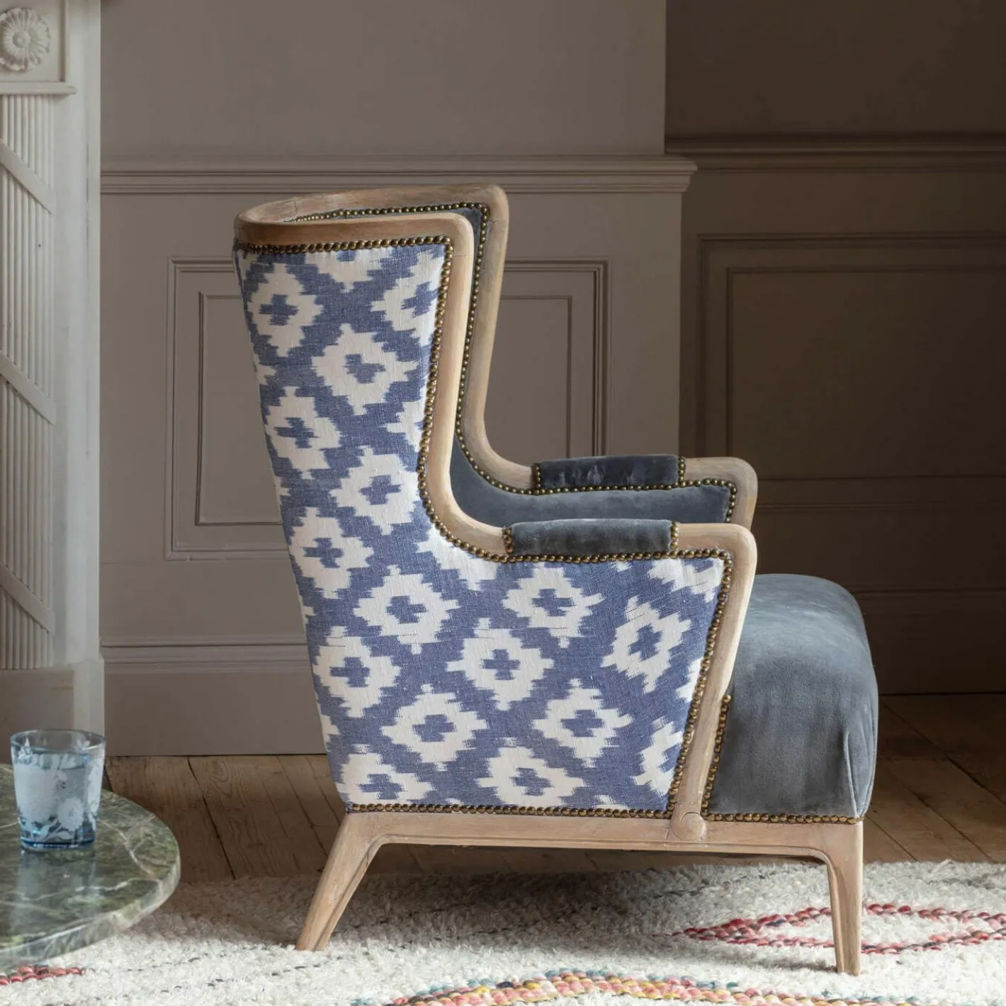 Graham & Green Armchairs<Valentin Blue Ikat Armchair