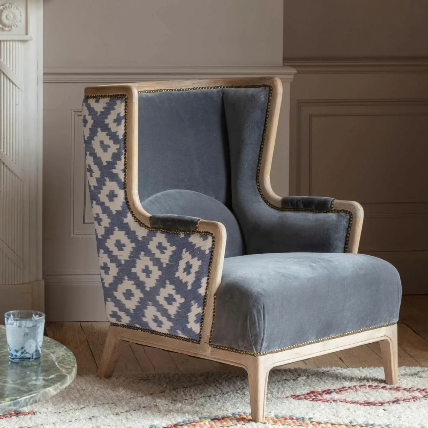 Graham & Green Armchairs<Valentin Blue Ikat Armchair
