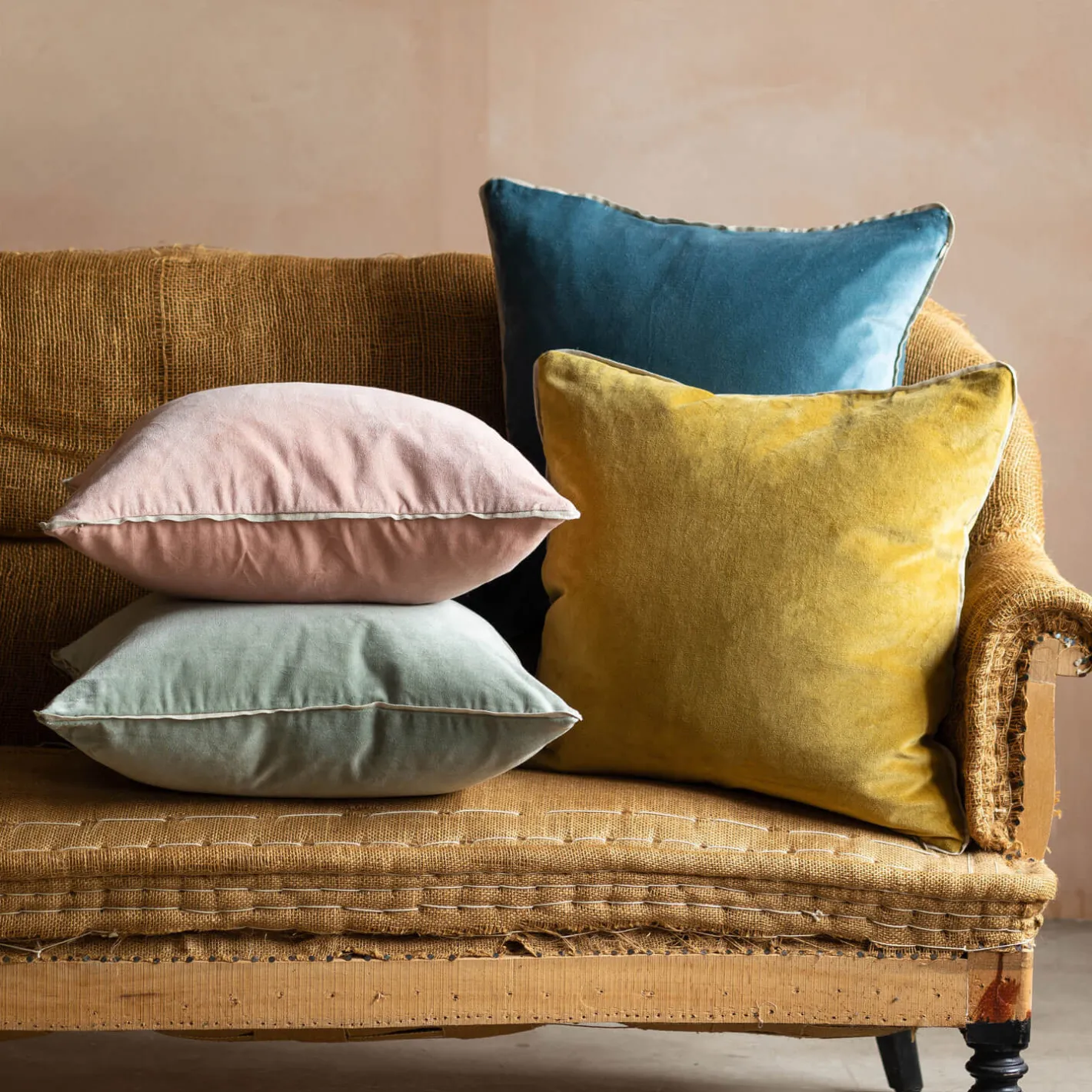 Graham & Green Sofa Cushions|Cushions<Velvet Square Cushions with Linen Trim