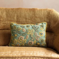 Graham & Green Sofa Cushions|Cushions<Viola Embroidered Green Velvet Rectangular Cushion