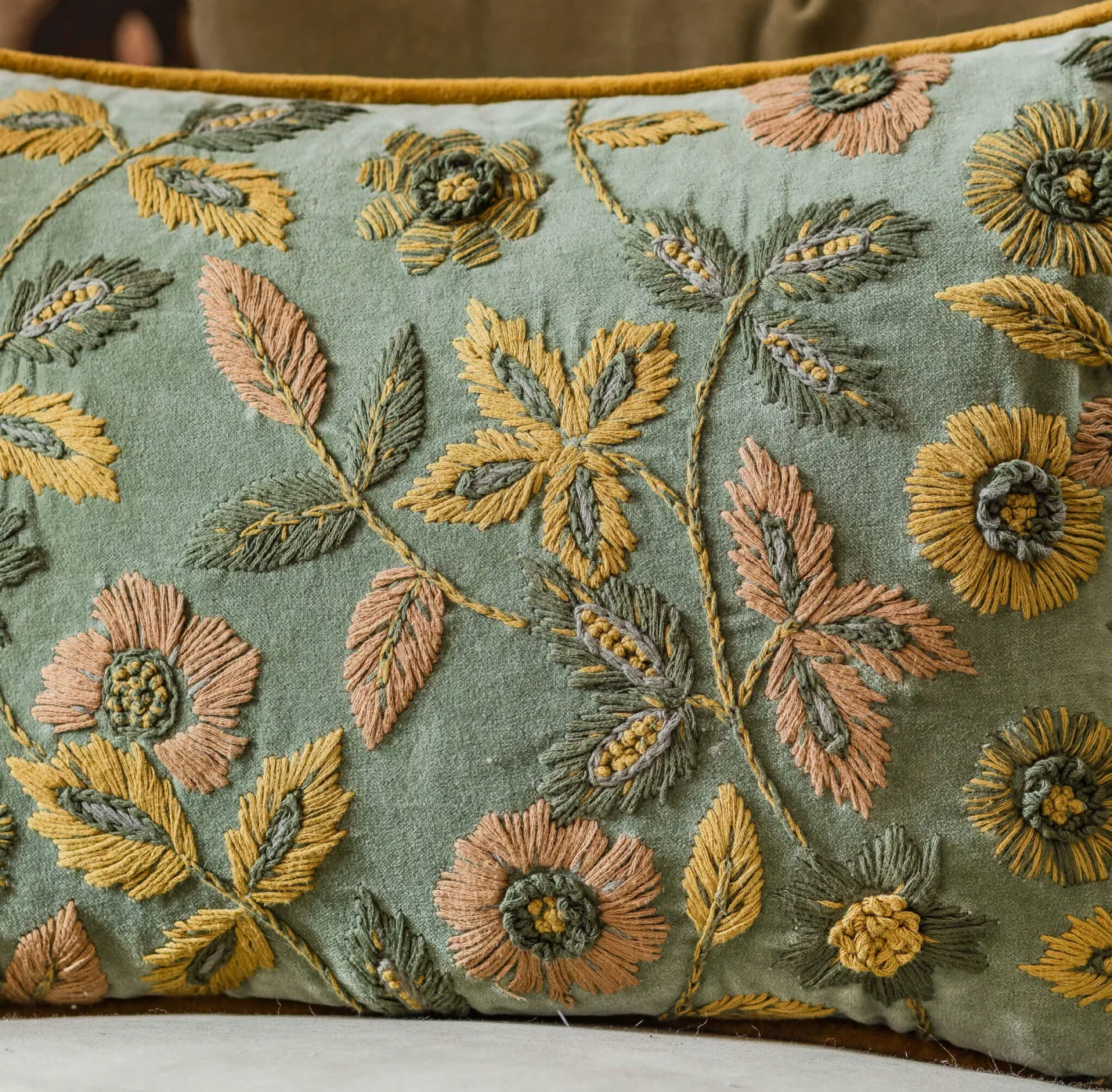 Graham & Green Sofa Cushions|Cushions<Viola Embroidered Green Velvet Rectangular Cushion