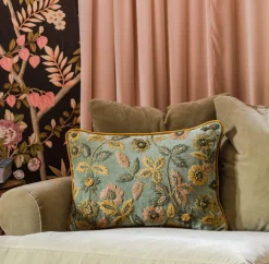 Graham & Green Sofa Cushions|Cushions<Viola Embroidered Green Velvet Rectangular Cushion