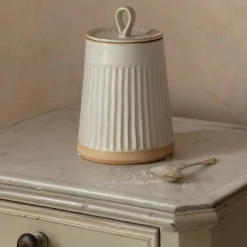 Graham & Green Bathroom Accessories|Household Storage<White Ribbed Jar with Lid