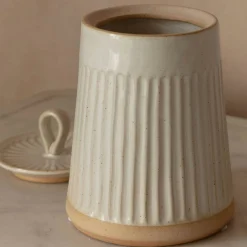 Graham & Green Bathroom Accessories|Household Storage<White Ribbed Jar with Lid