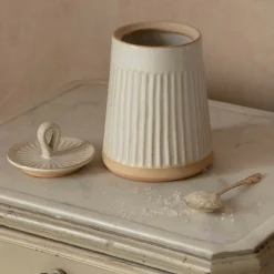 Graham & Green Bathroom Accessories|Household Storage<White Ribbed Jar with Lid