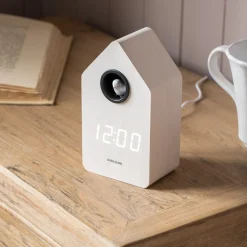 Graham & Green Clocks<White Wooden LED Cuckoo Alarm Clock