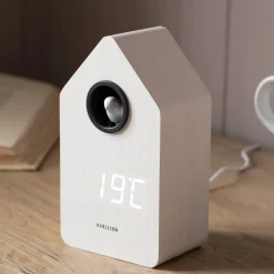 Graham & Green Clocks<White Wooden LED Cuckoo Alarm Clock