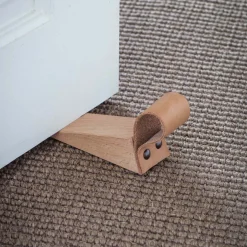 Graham & Green Door Stops & Draught Excluders<Wooden Door Wedge With Leather Strap
