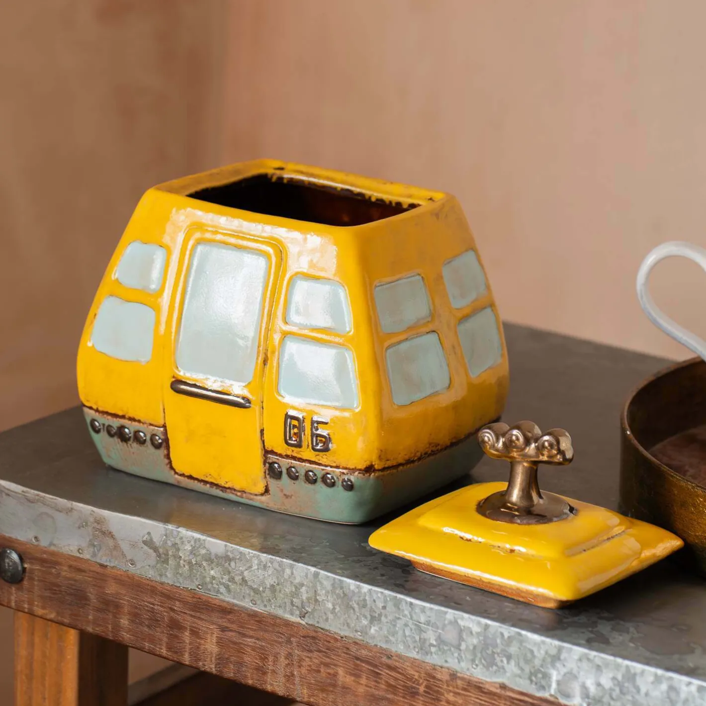 Graham & Green Kitchen Accessories<Yellow Cable Car Biscuit Jar