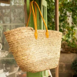 Graham & Green Bags<Yellow Leather and Natural Woven Palm Shopper Bag