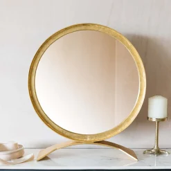 Graham & Green Round Mirrors|Table Mirrors<Zander Small Gold Table Mirror