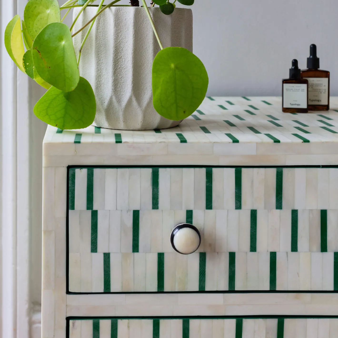 Graham & Green Bedside Tables<Zarina Green Stripe Bone Inlay Bedside Table