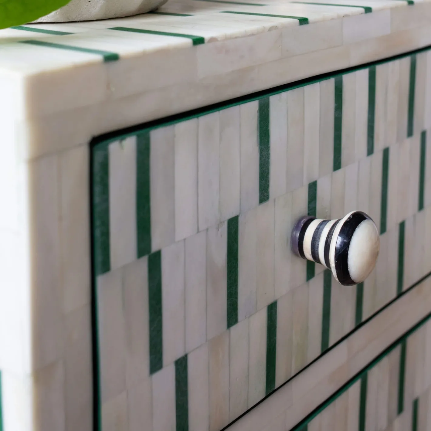 Graham & Green Bedside Tables<Zarina Green Stripe Bone Inlay Bedside Table