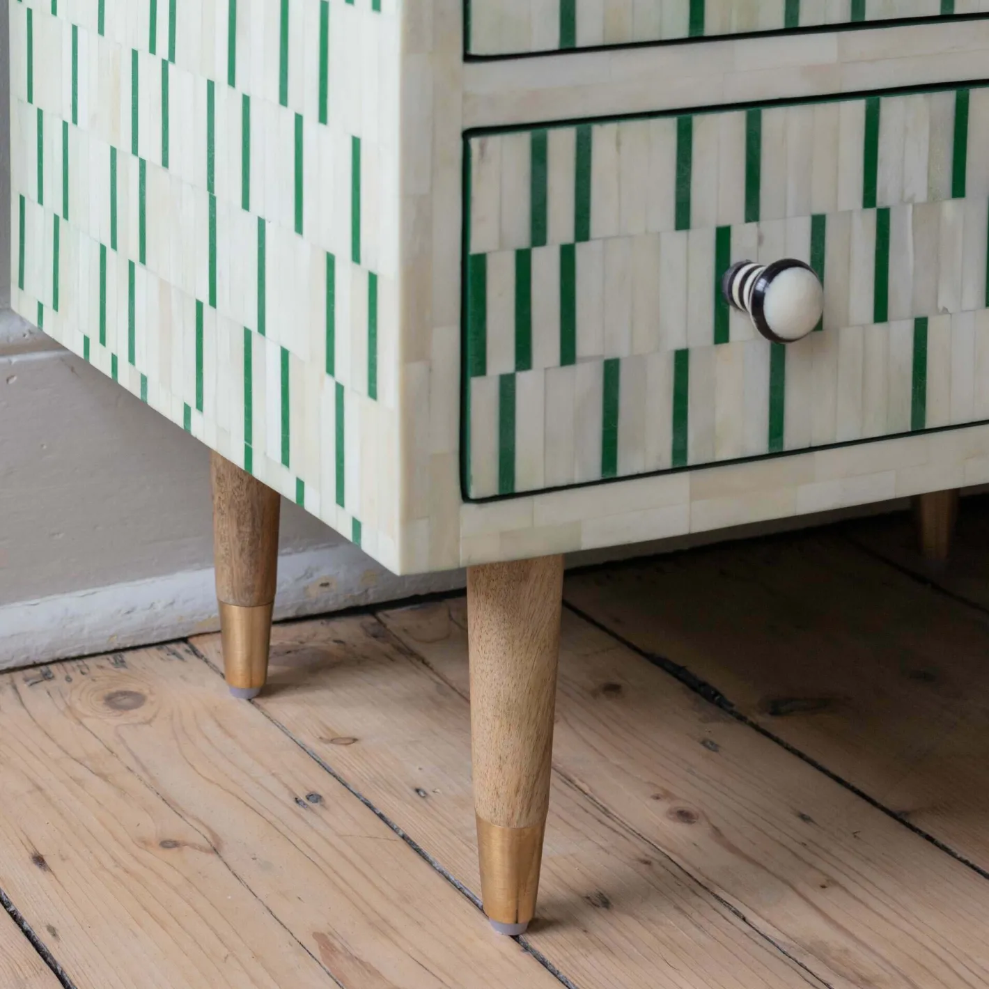 Graham & Green Bedside Tables<Zarina Green Stripe Bone Inlay Bedside Table