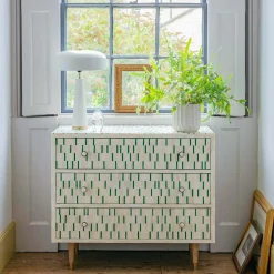 Graham & Green Chests Of Drawers|Chests Of Drawers<Zarina Green Stripe Bone Inlay Chest of Drawers