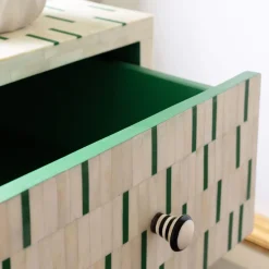 Graham & Green Chests Of Drawers|Chests Of Drawers<Zarina Green Stripe Bone Inlay Chest of Drawers